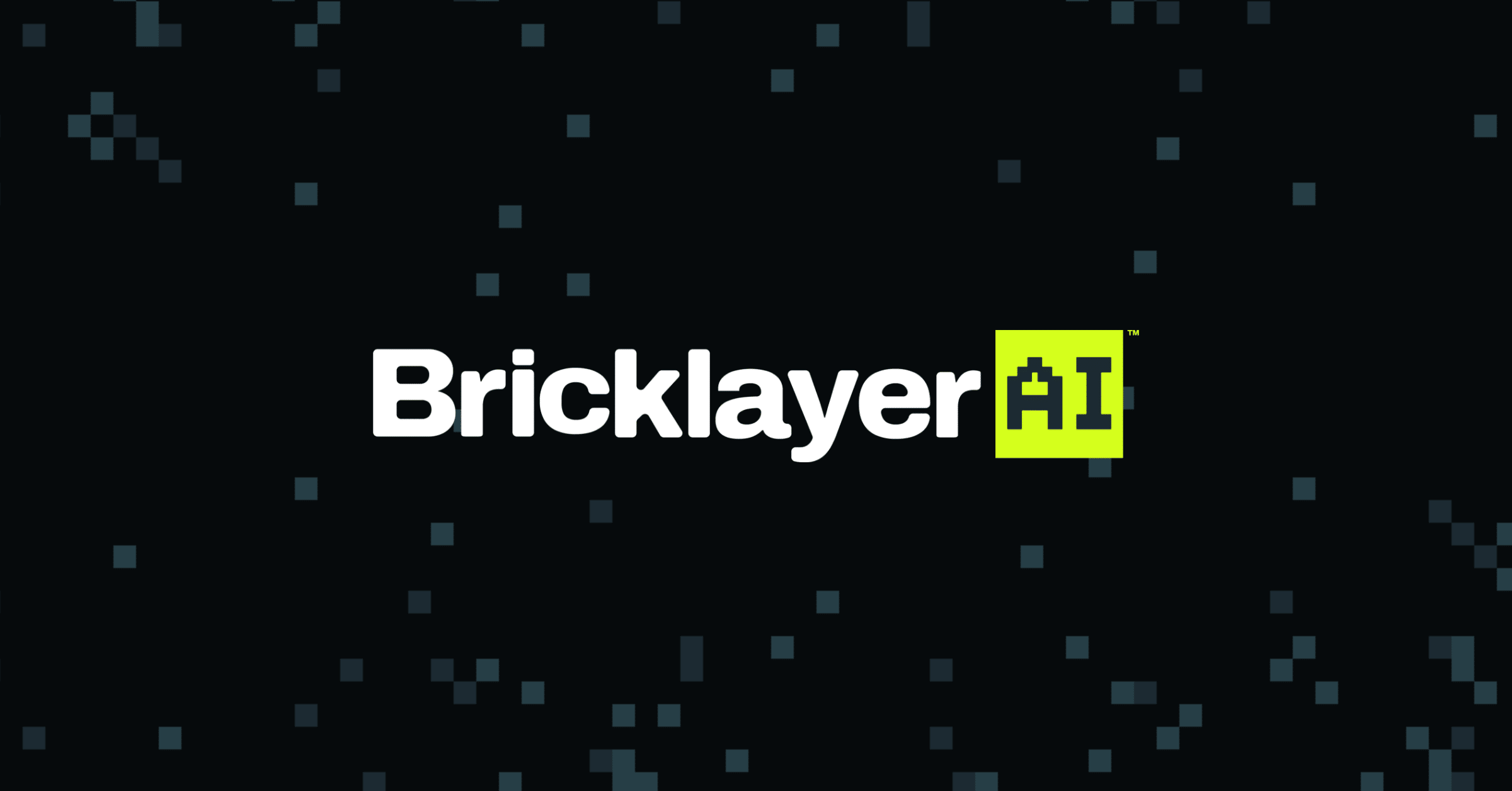 Bricklayer Logo over pixel pattern on dark background