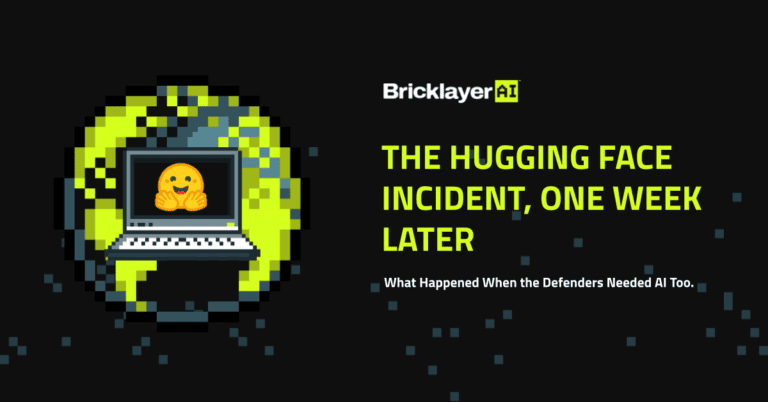 Bricklayer themed 8-bit laptop with a Hugging Face logo within,