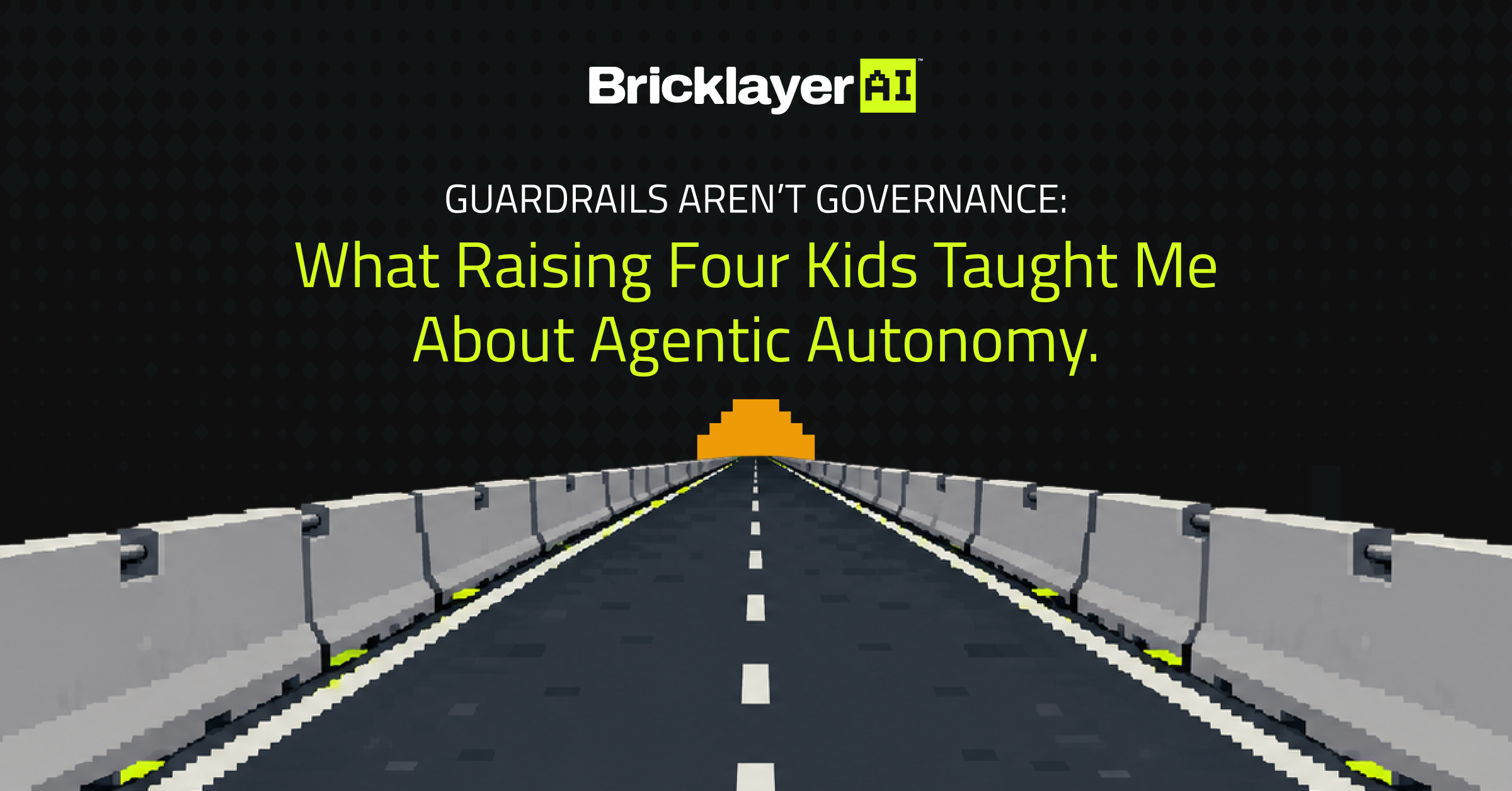 Bricklayer styled highway with concrete barriers on each side.